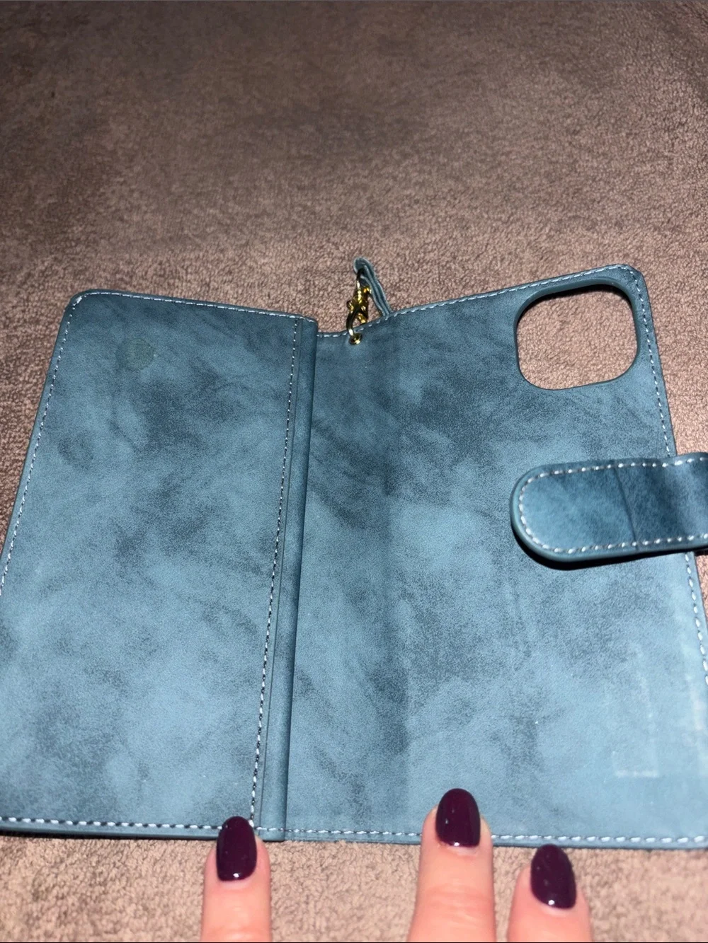 Women’s Blue Leather Phone Wallet Case… holds IPhone 15 easily